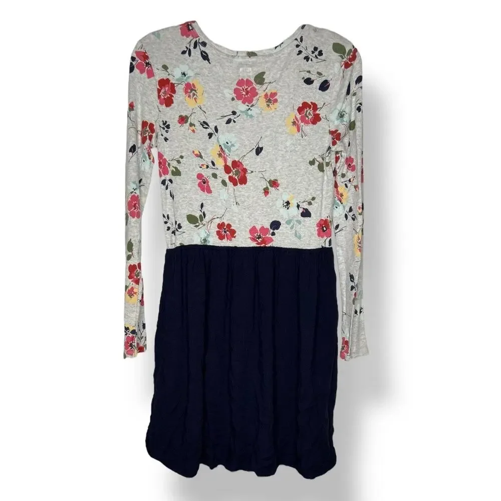 Girls GAP Kids Floral Color Block Navy Blue Dress 844904 Size Large